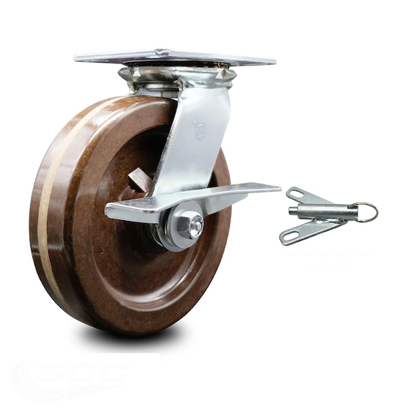 8 Inch High Temp Phenolic Caster with Roller Bearing and Brake/Swivel Lock SCC